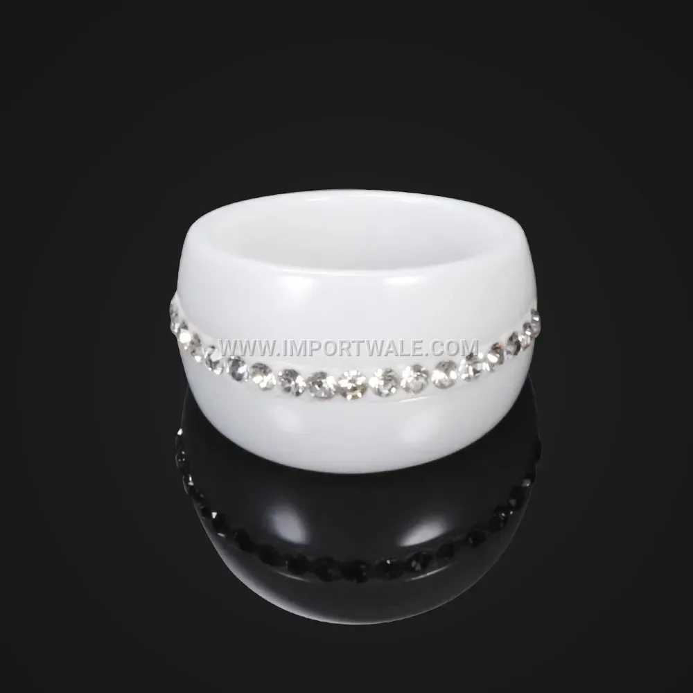 Wide Single-Row Rhinestone Ceramic Ring