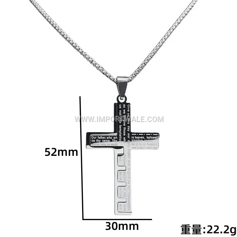 Spliced Stainless Steel Cross Pendant Link Chain Necklace