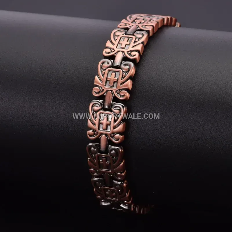 Pure Red Copper Vintage Lace Cross Magnetic Bracelet