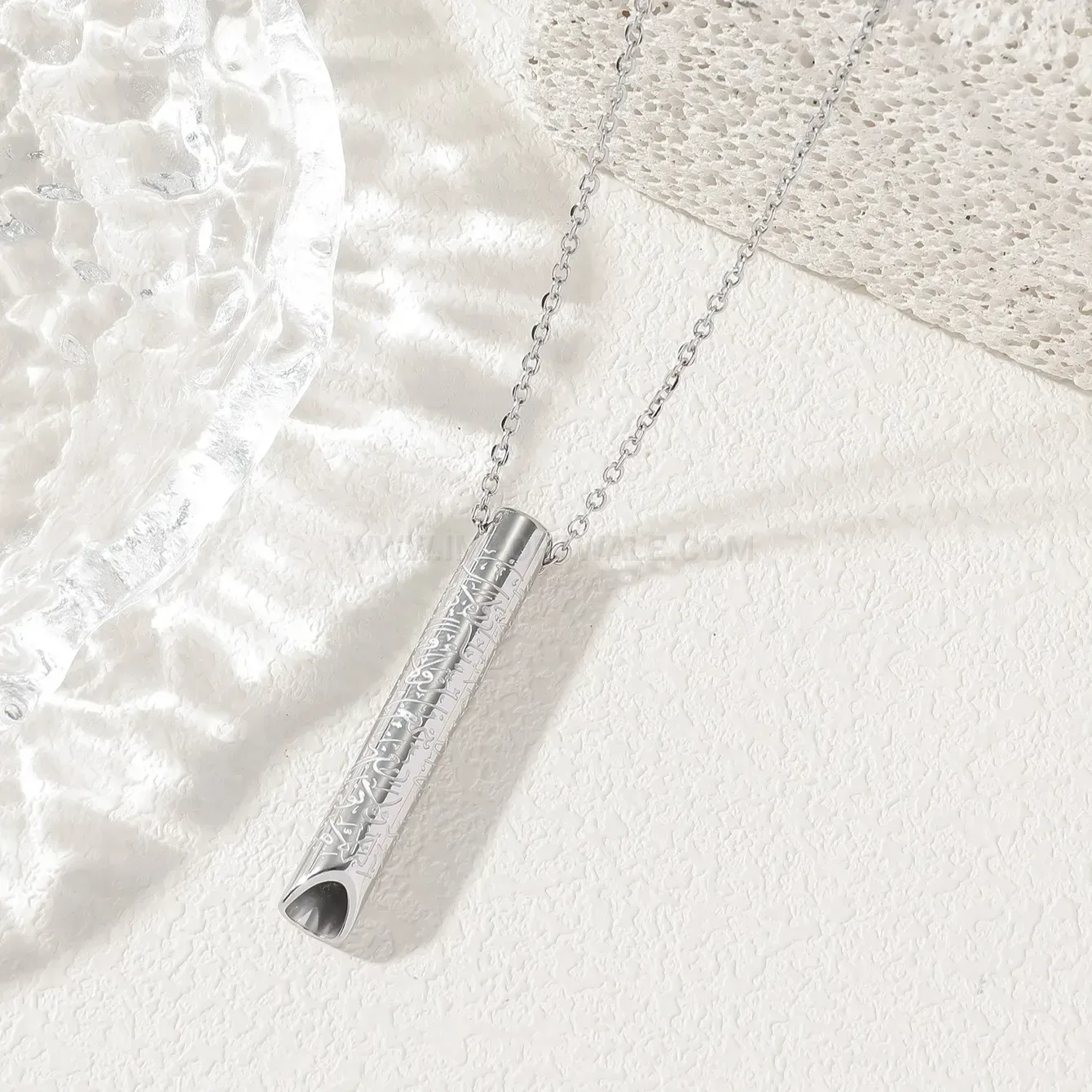 Bold Stainless Steel Whistle Pendant Necklace with Ayatul Kursi Inscription