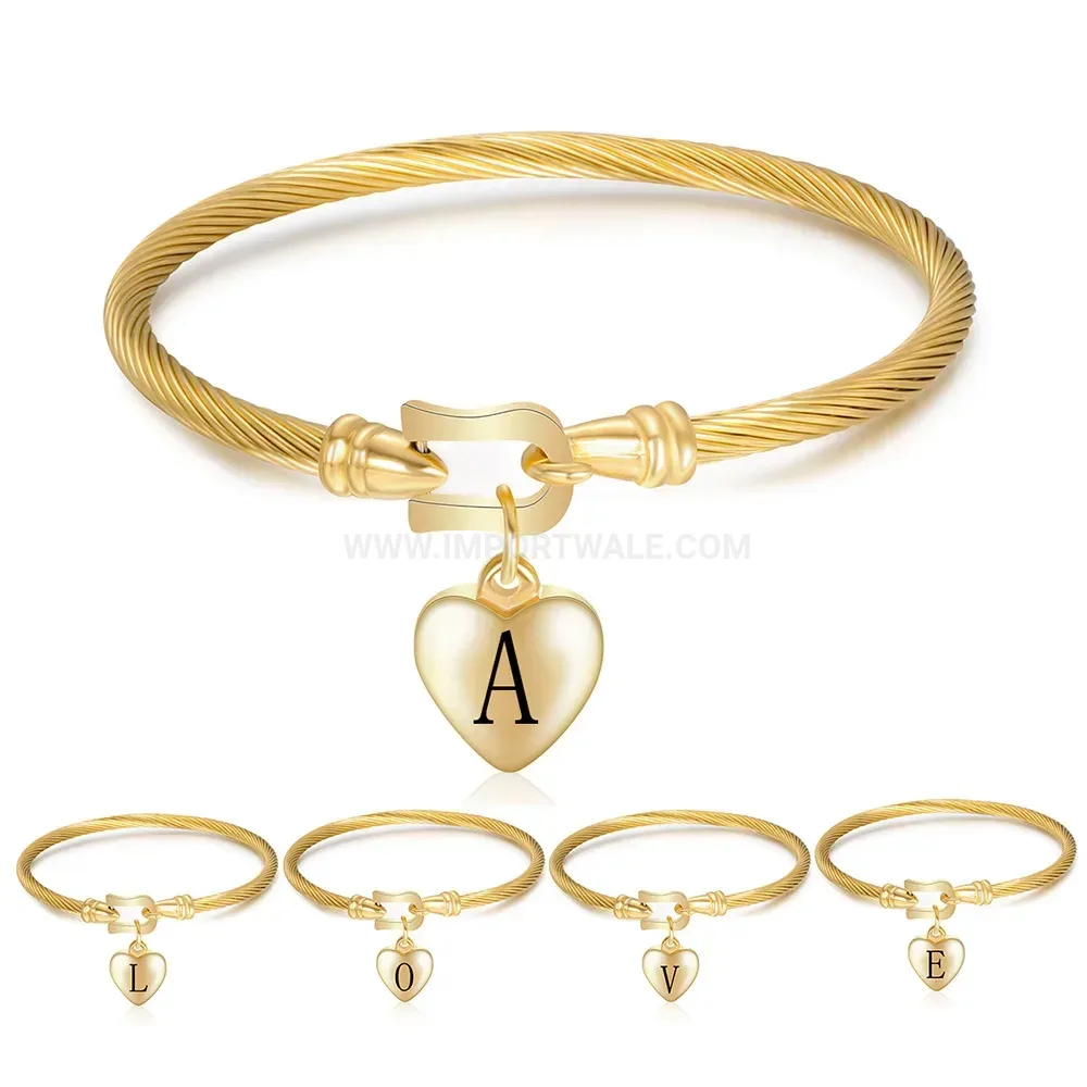 Bold 18K Gold Plated Stainless Steel Horseshoe Initial Bangle