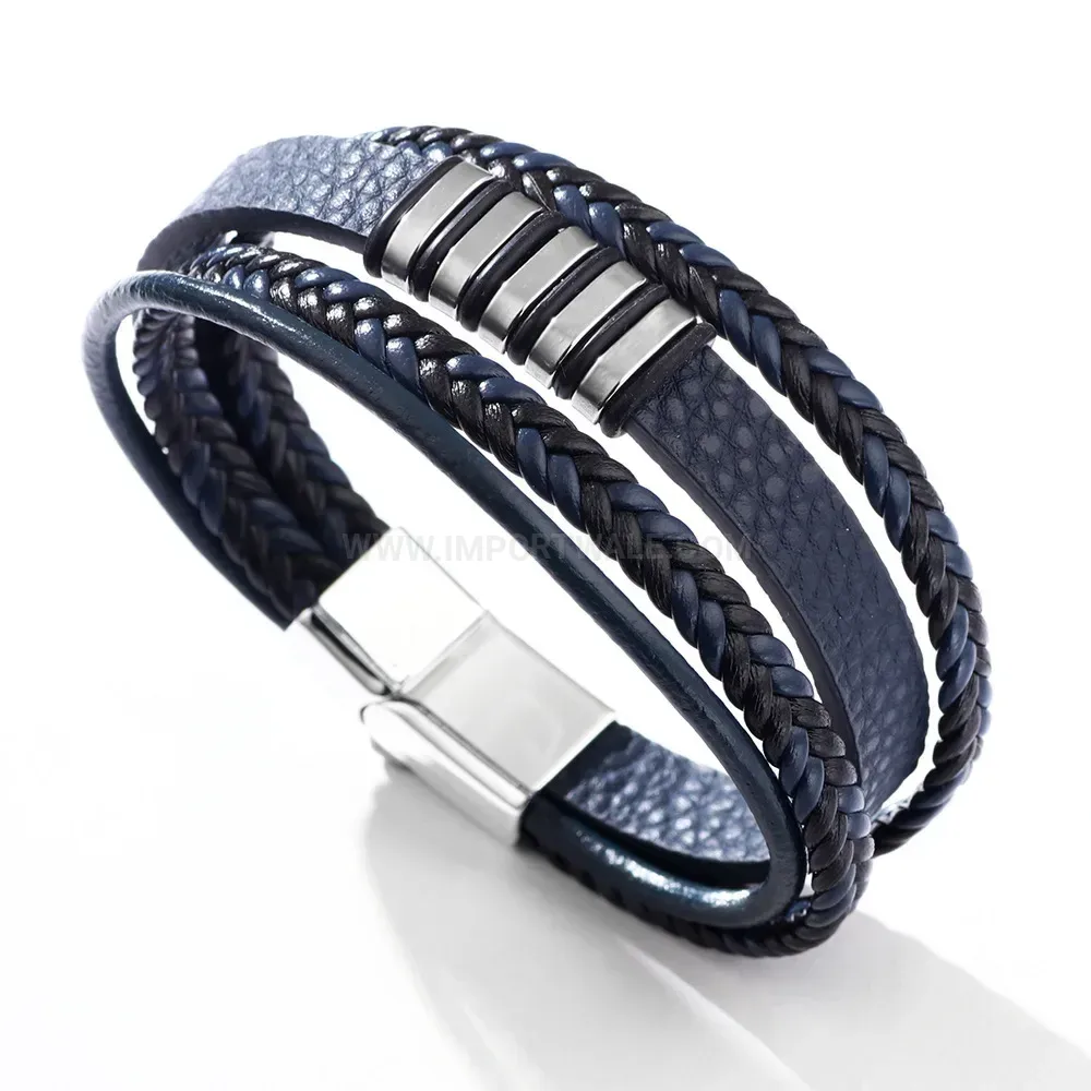 Bold Braided Leather Wristband with Alloy Magnetic Clasp