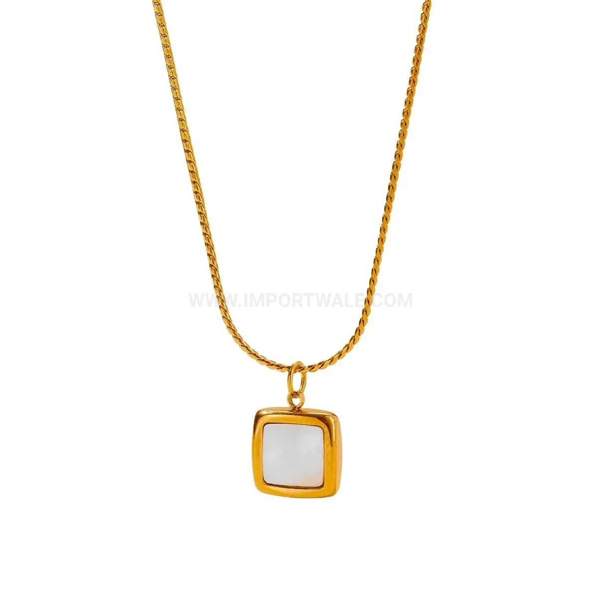 Elegant 18K Gold Plated Mother of Pearl Square Pendant Necklace