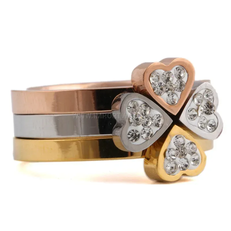 Tri-Color Interlocking Heart Stainless Steel Combination Ring