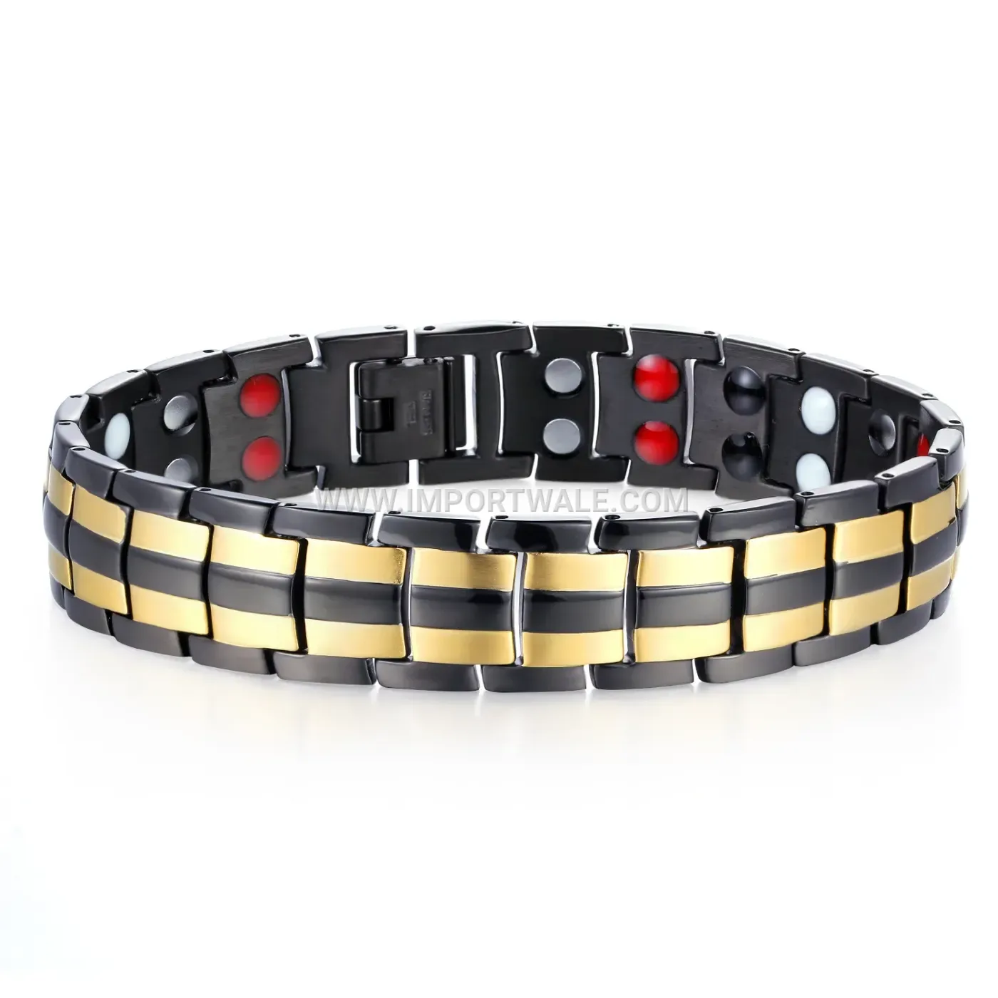 Men's Double Row Black and Gold Magnetic Stainless Steel Bracelet