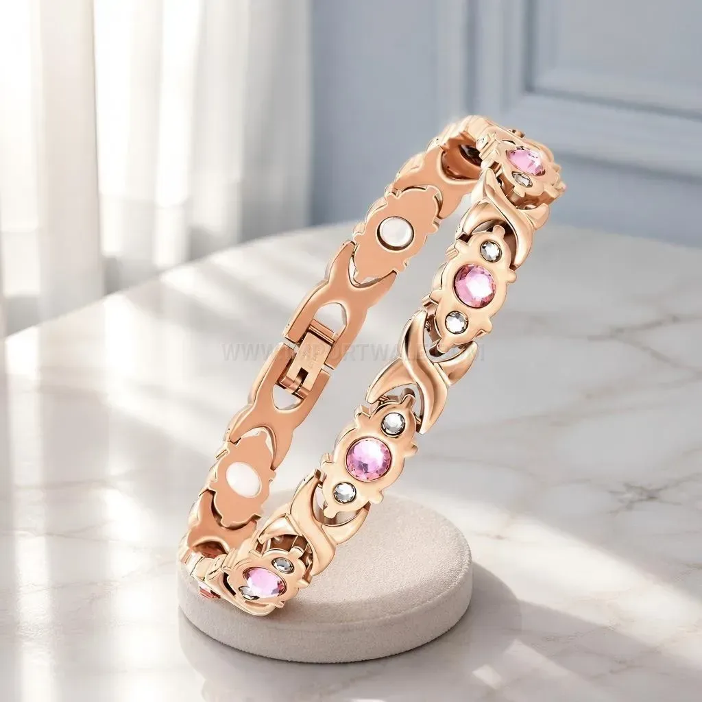 Stainless Steel Crystal Magnetic Accent Chain Bracelet
