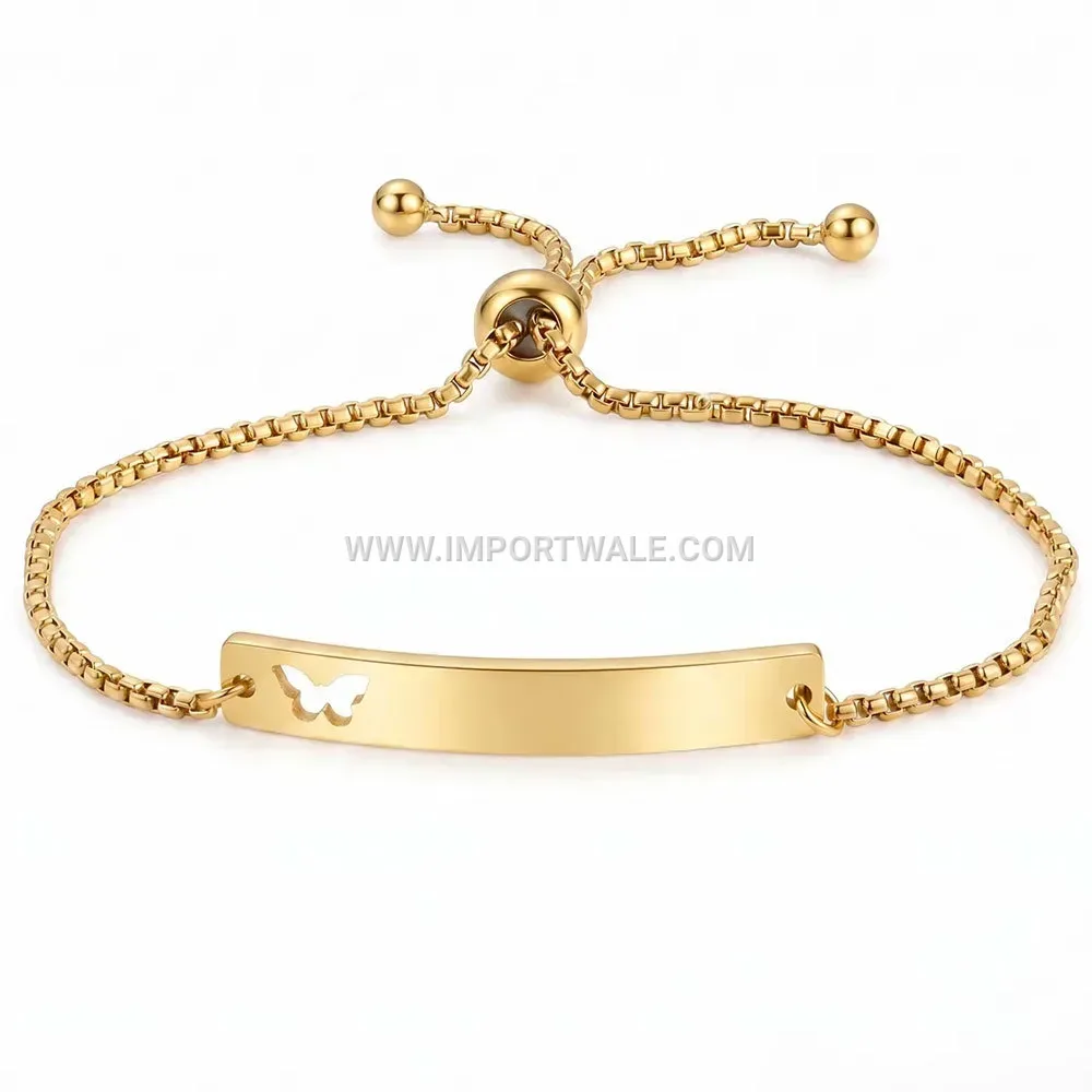 Adjustable Cutout Butterfly Plate Stainless Steel Chain Bracelet