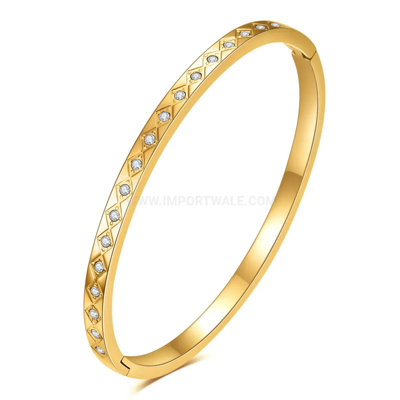 Trendy Rhinestone Diamond Oval Stainless Steel Open Cuff Bangle