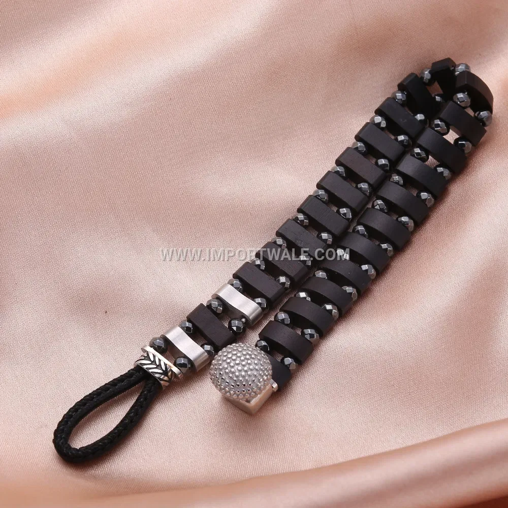 Vintage Wood Accent Chain Link Titanium Steel Men Bracelet