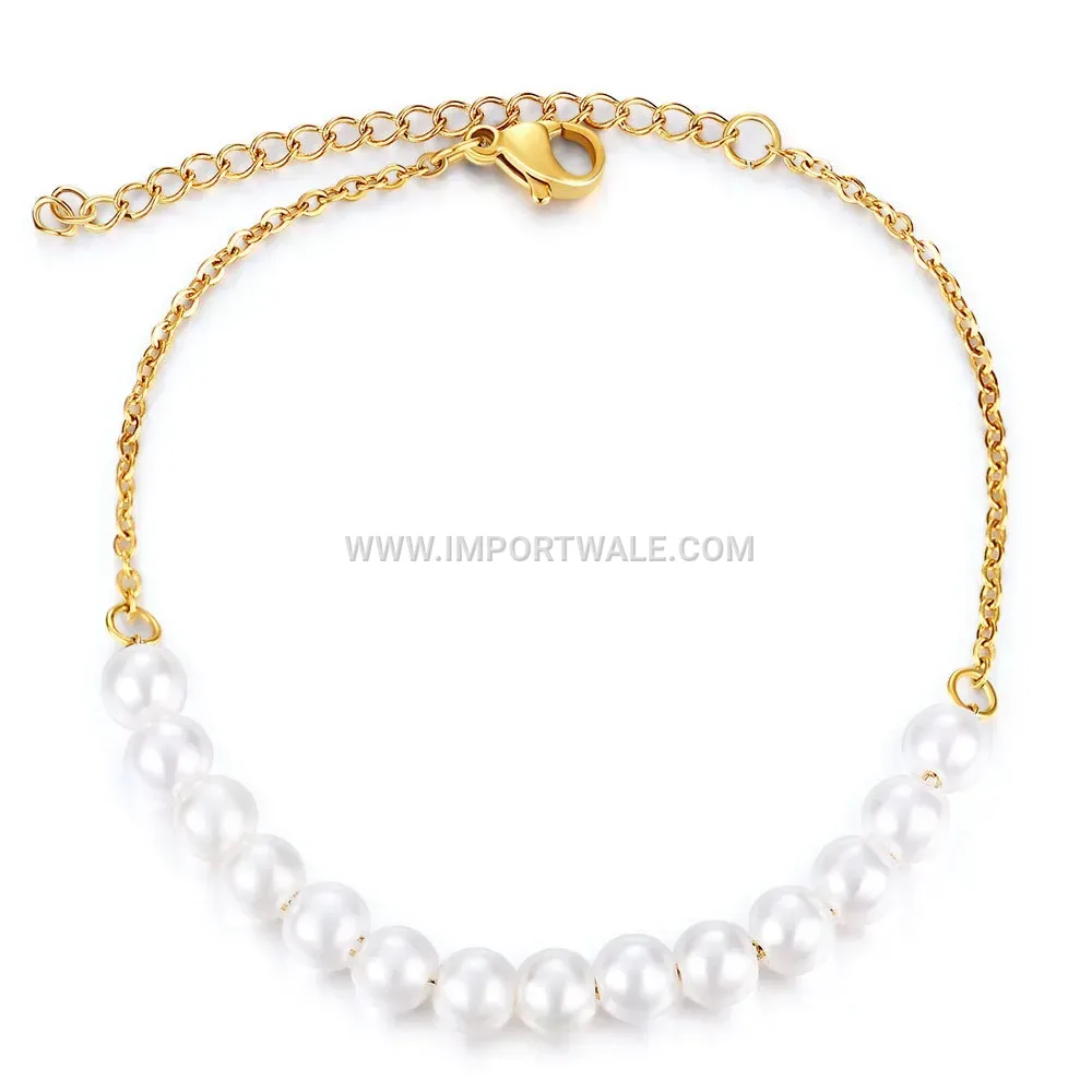 Adjustable Stainless Steel Pearl Charm Bracelet