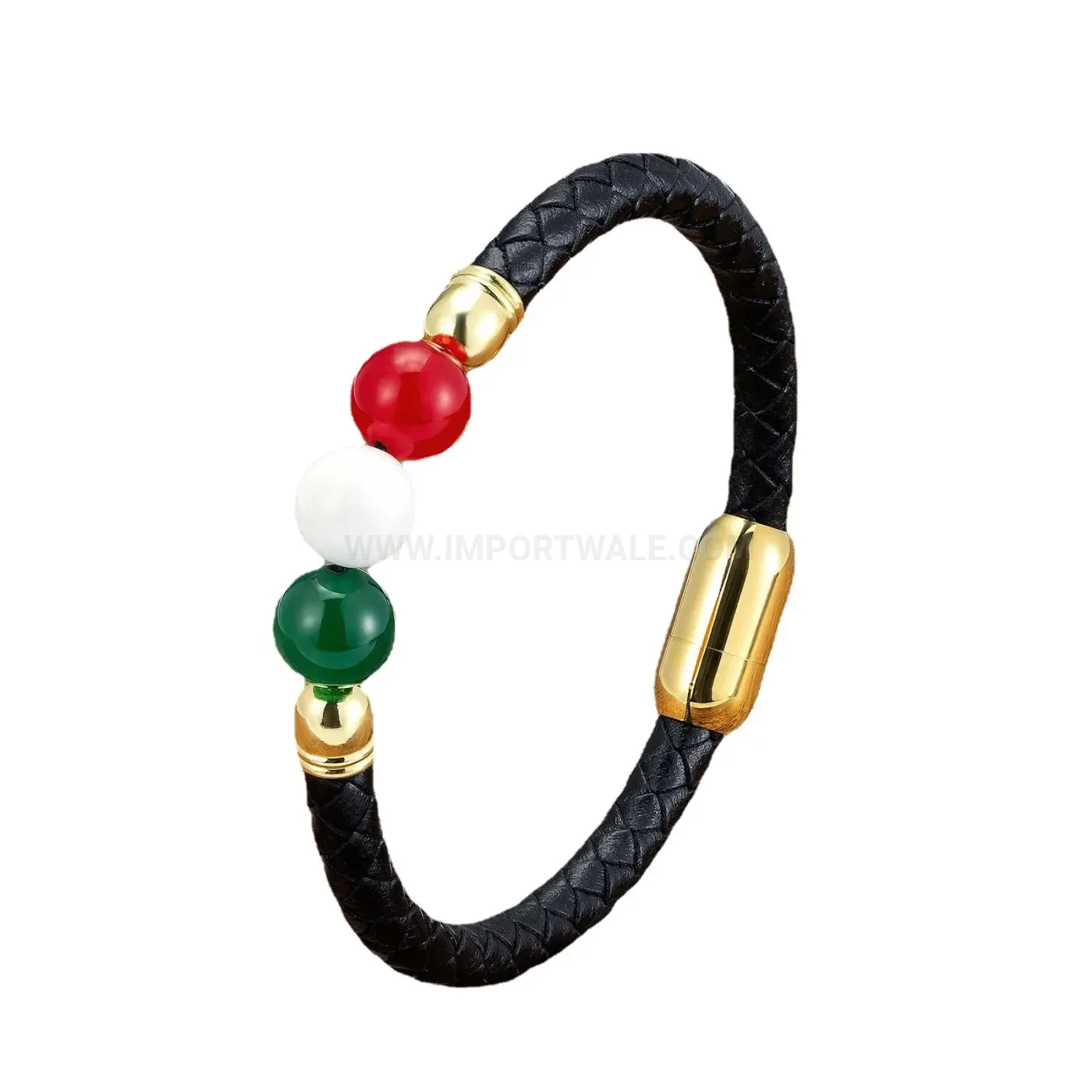 Vintage Braided Leather Stones Bracelet with Stainless Steel Clasp