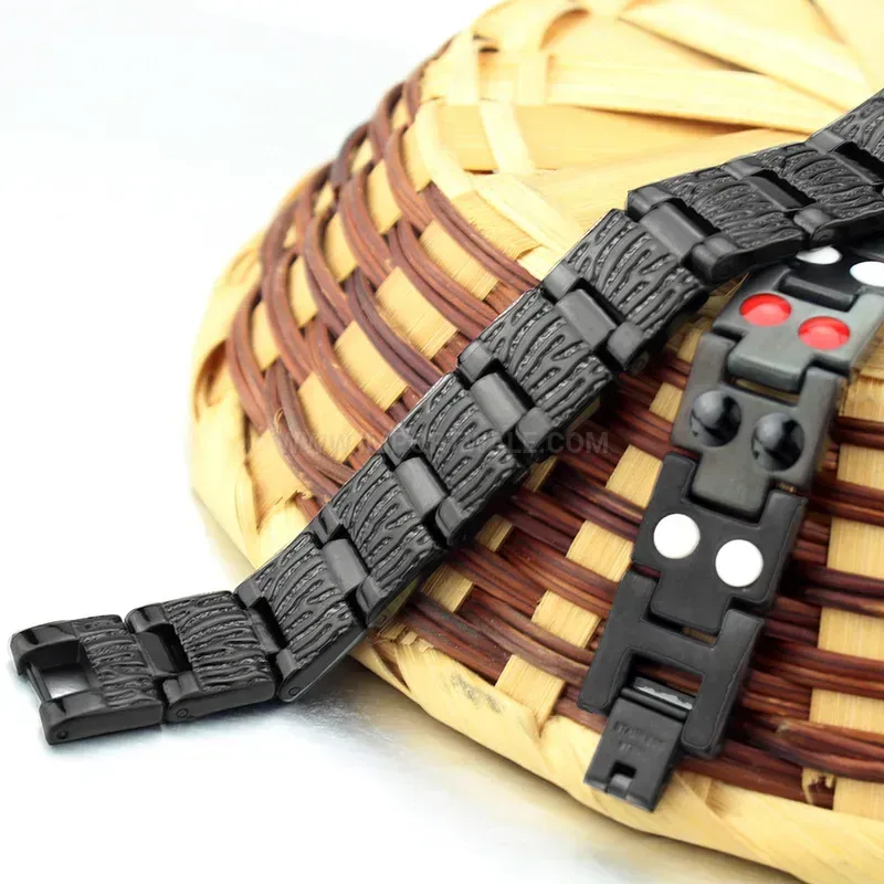 Fashion Men's Black Titanium Steel Geometric Magnetic Link Bracelet