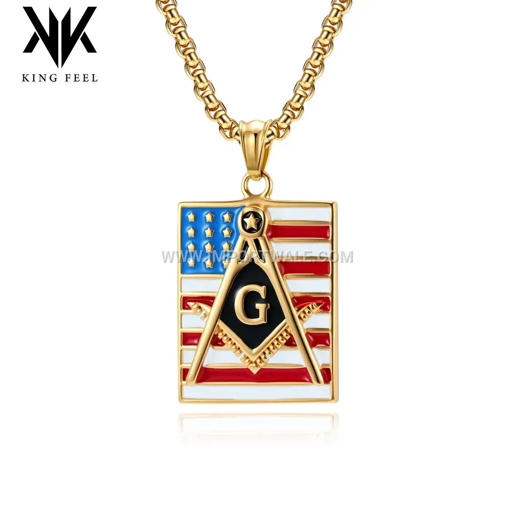 Masonic Emblem Stainless Steel Pendant Link Chain Necklace for Men