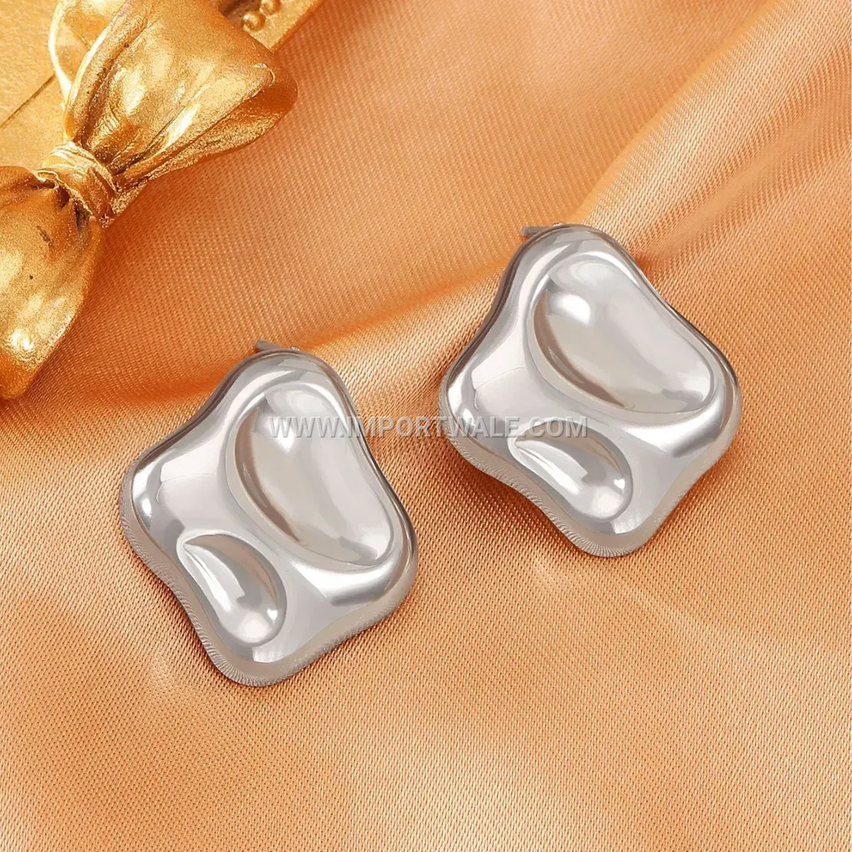 Textured Oval Heart Water Drop Gold Plated Titanium Steel Studs