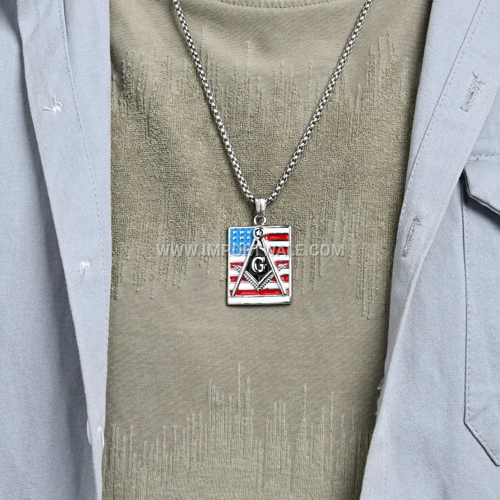 Masonic Emblem Stainless Steel Pendant Link Chain Necklace for Men