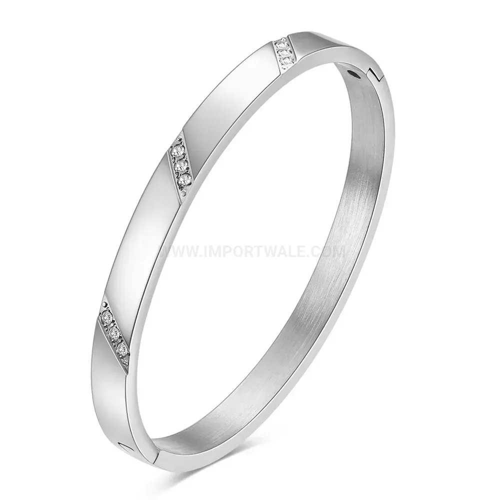 Stylish Beveled Crystal Stainless Steel Bangle Bracelet