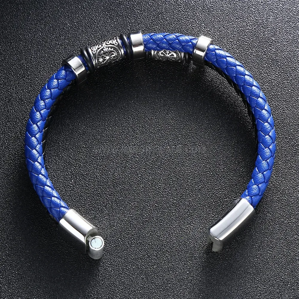 Steel Magnetic Clasp Leather Bracelet for Men