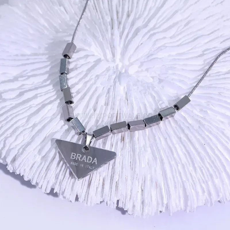 Stylish Geometric Triangle Pendant Titanium Steel Chain Necklace for Women