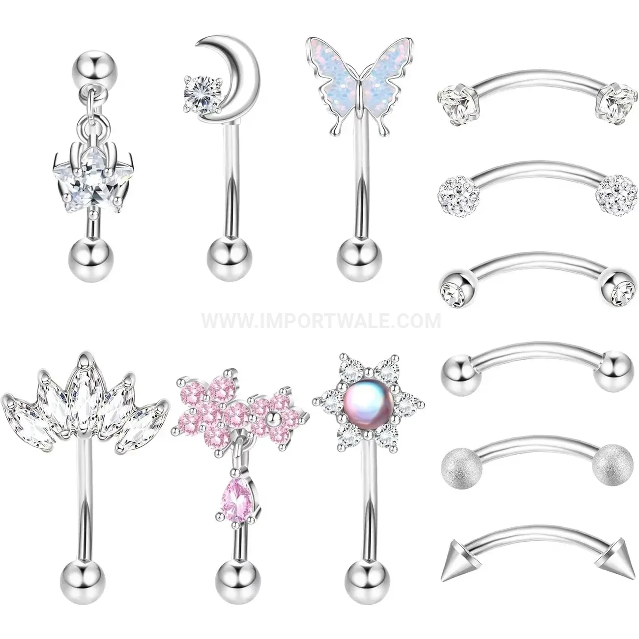 Premium Stainless Steel Rhinestone Charm Navel Piercing Ring