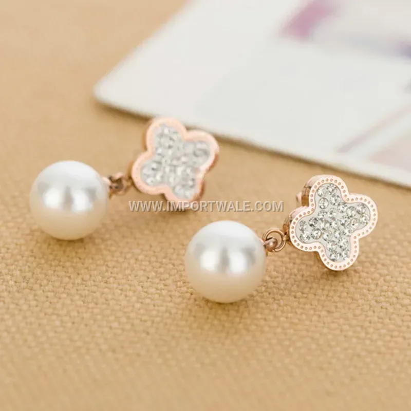 Four-Leaf Clover Rhinestone Stainless Steel Stud Earrings