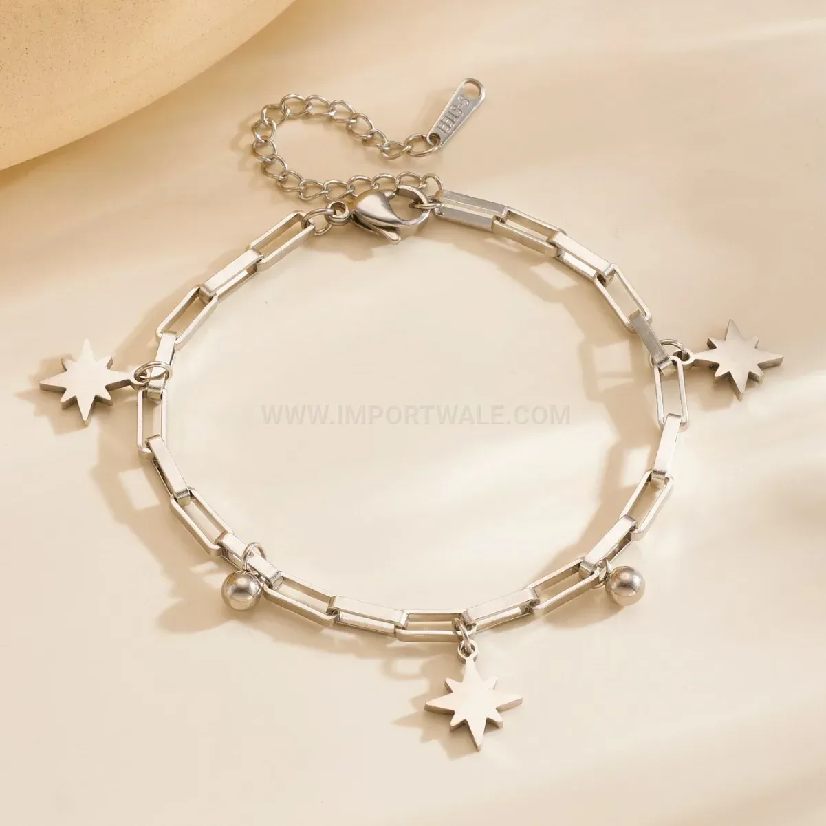 Stainless Steel Eight Point Star Pendant Square Chain Bracelet