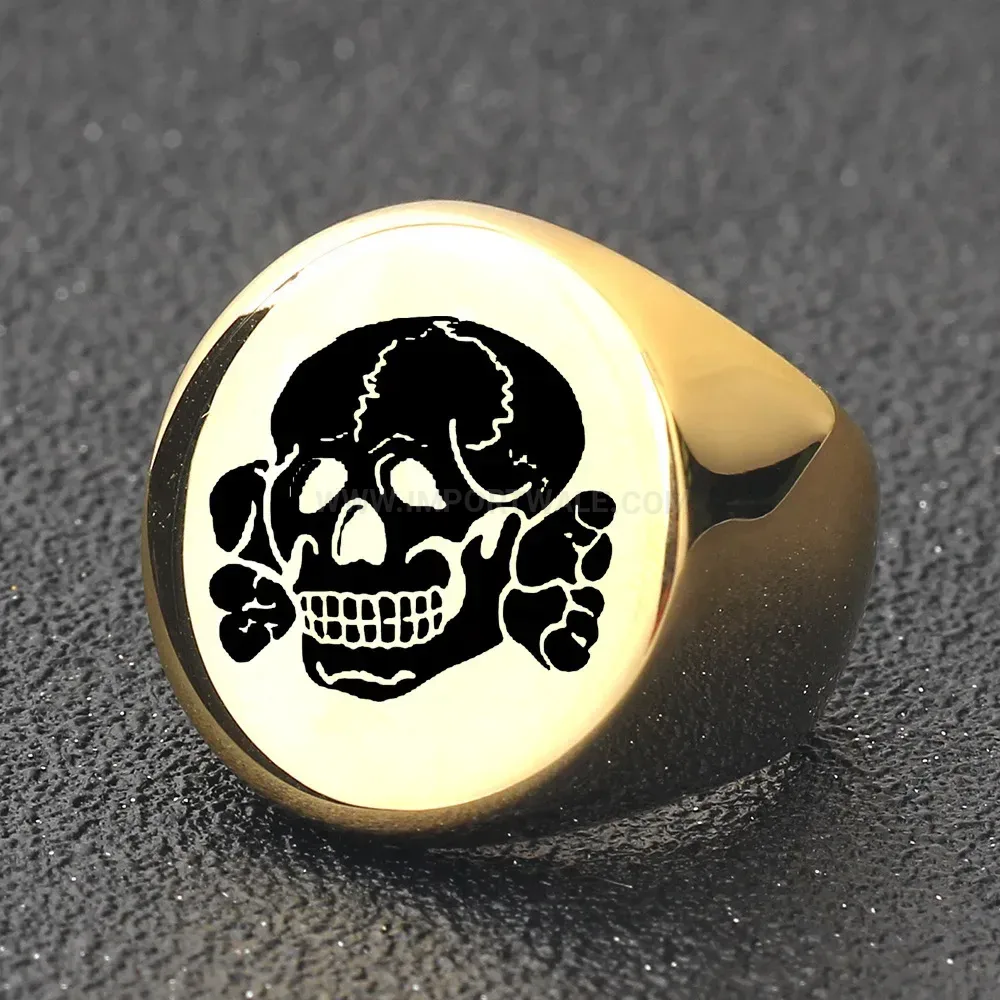 Designer Round Laser Engraved Skull Motif Stainless Steel Ring