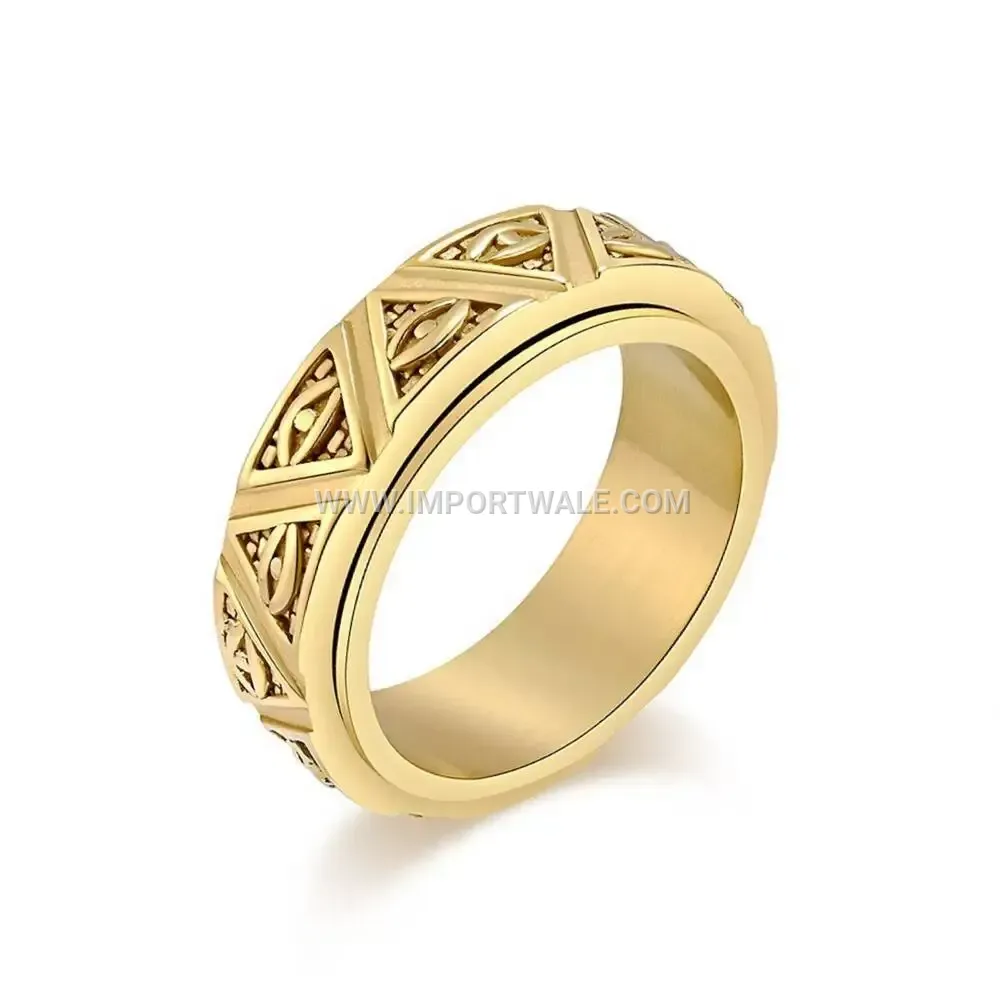 Rotatable Stainless Steel Eye of Horus Pyramid Ring