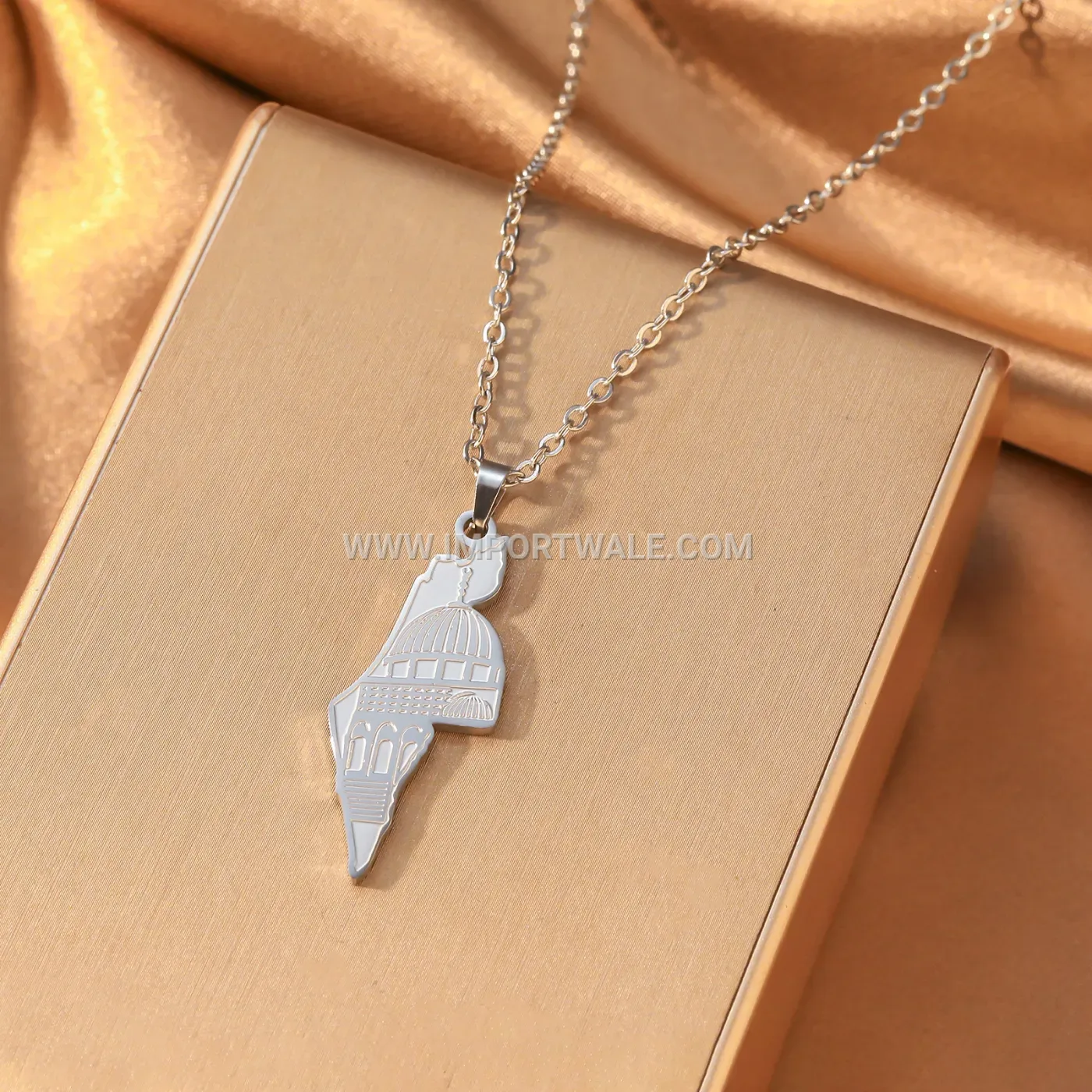 Stainless Steel Palestine Map Dome of the Rock Pendant Necklace