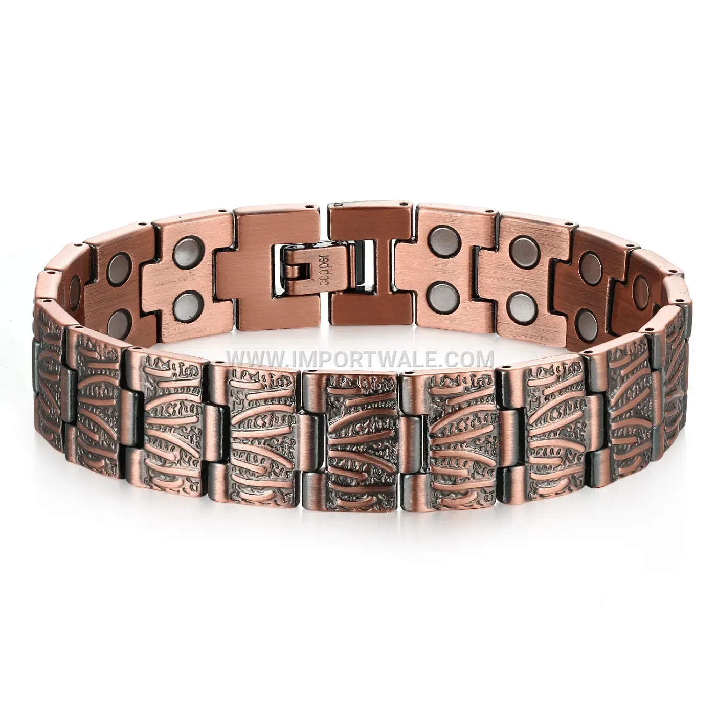 Vintage Red Copper Geometric Chain Bio Magnetic Bracelet