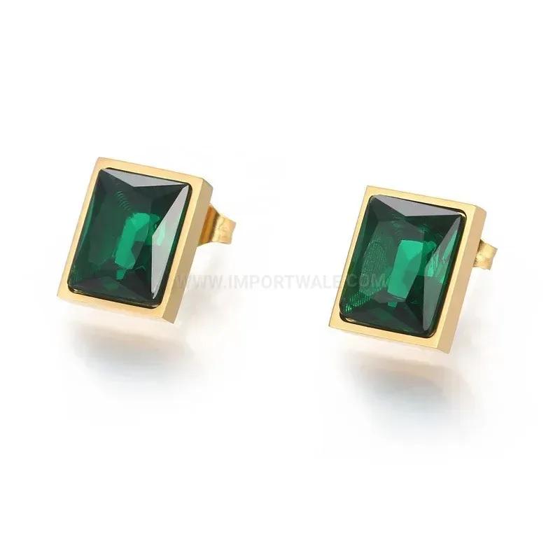 Geometric Cubic Zirconia Stainless Steel Stud Earrings