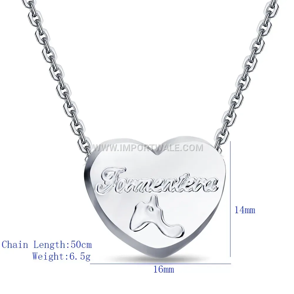 Silver Tone Stainless Steel Forever Love Heart Pendant Necklace