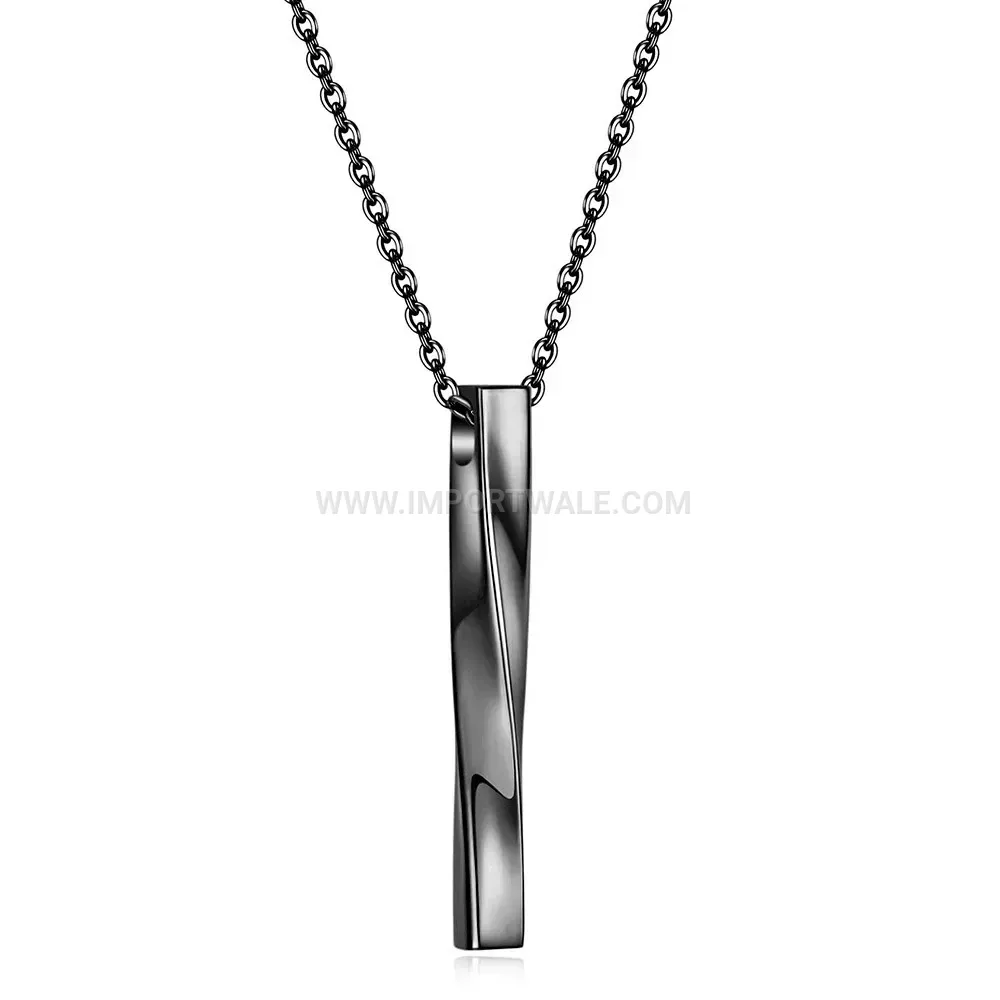 Stainless Steel Twisted Spiral Bar Pendant Necklace