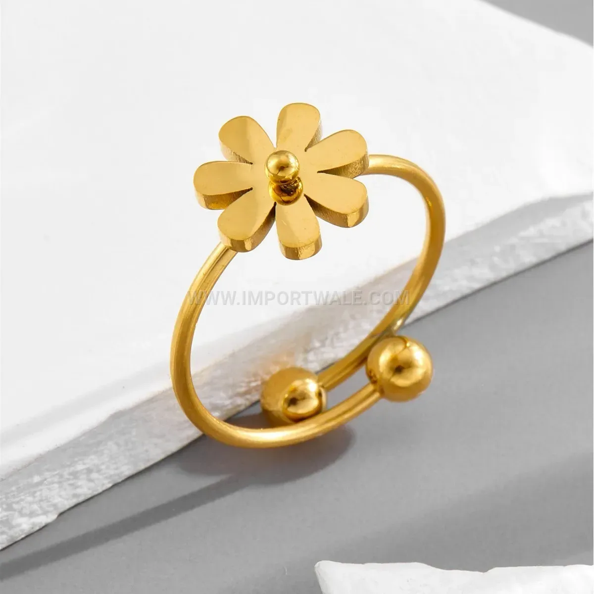 Gold Plated Daisy Floral Adjustable Titanium Ring