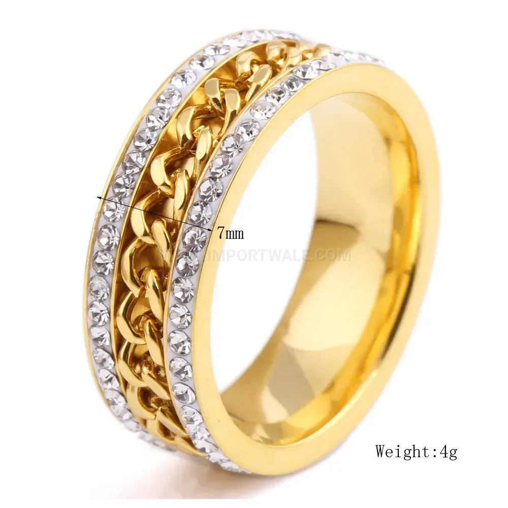 Twisted Chain Double Row Crystal Gold Plated Ring