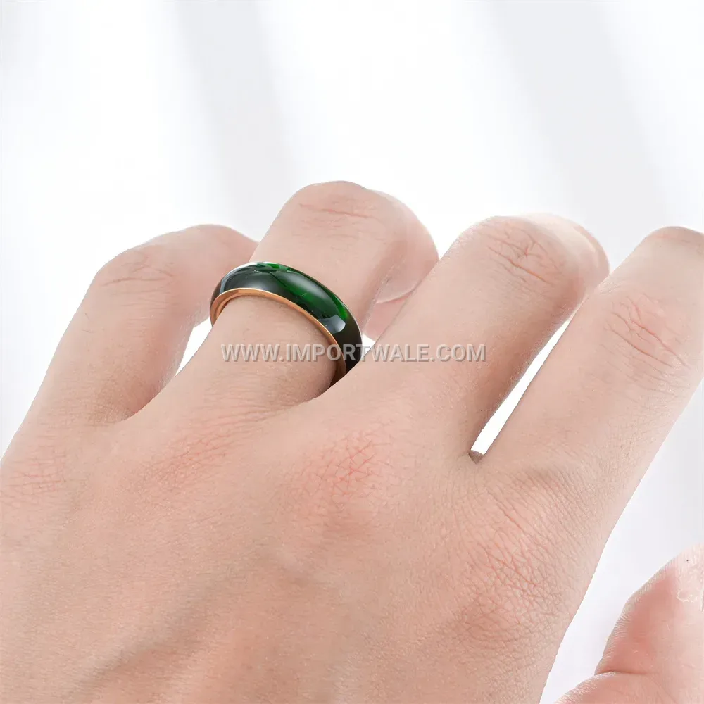 Stainless Steel Faux Jade Inlay Band Ring