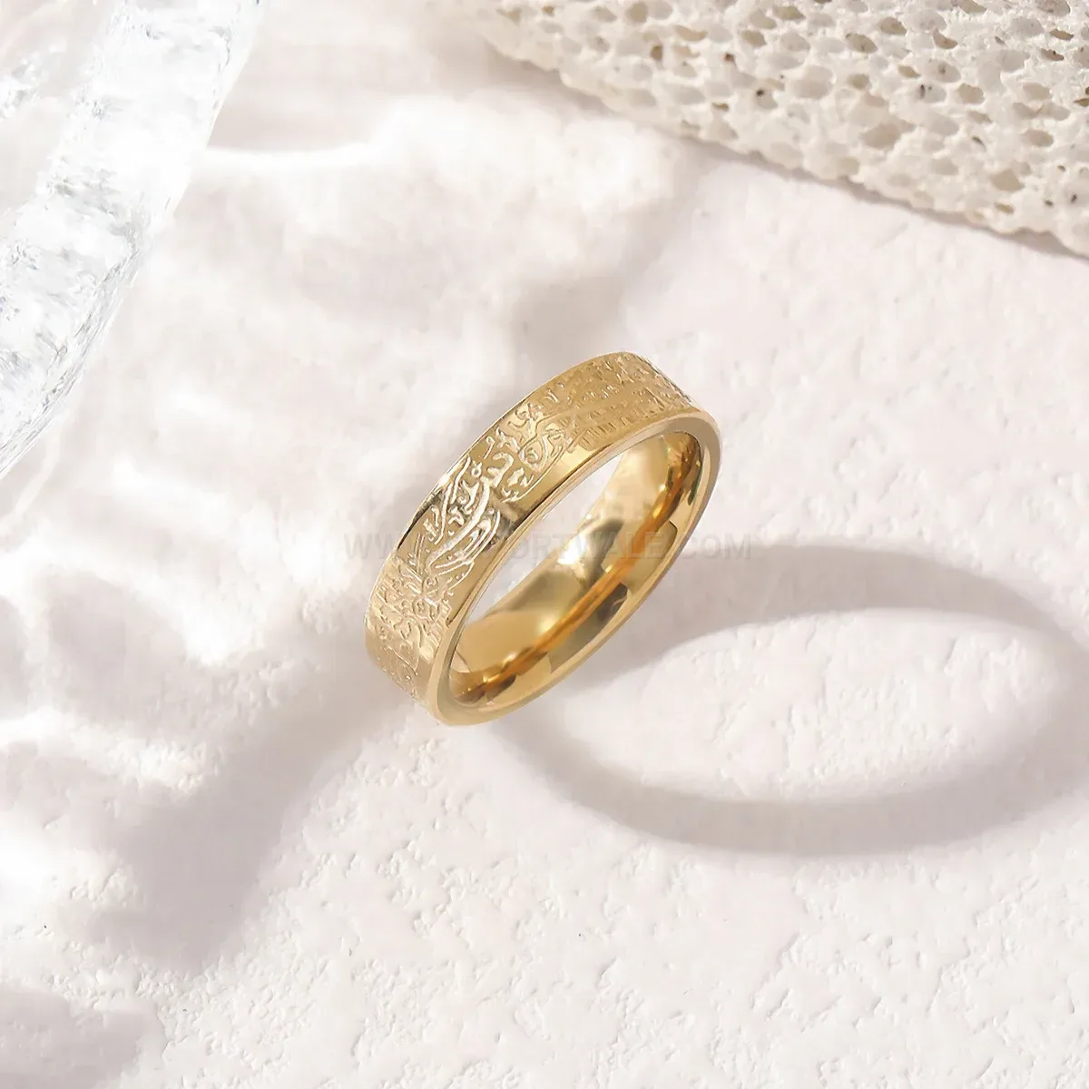 Designer Stainless Steel Islamic Quran Scripture Inscribed Band Ring