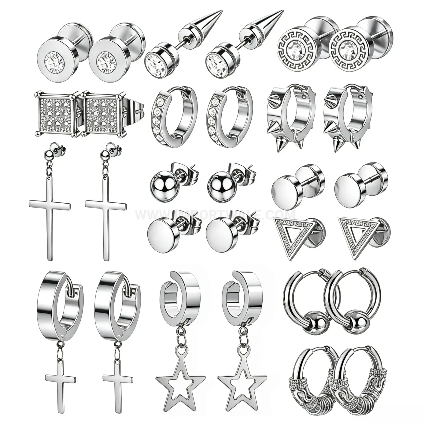 Modern Vintage Punk Rhinestone Stainless Steel Hoop Earring Set