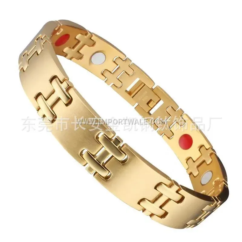 Handcrafted Geometric Bio Magnetic Stainless Steel Couple Bracelet