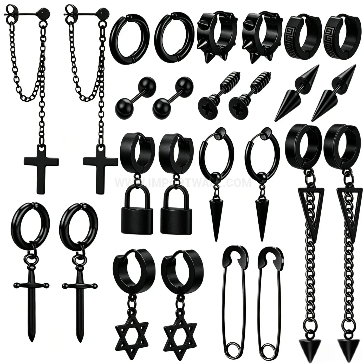 Elegant Vintage Subculture Stainless Steel Geometric Pendant Hoop Piercing Set