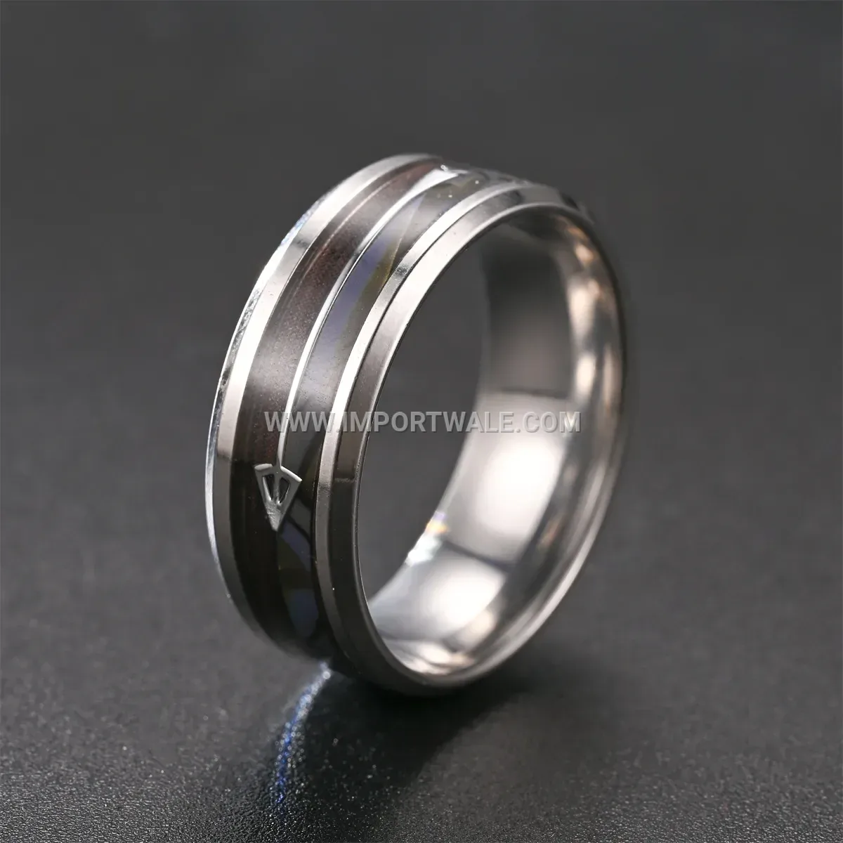 Stainless Steel Arrow Pattern Ring with Shell Inlay Detail