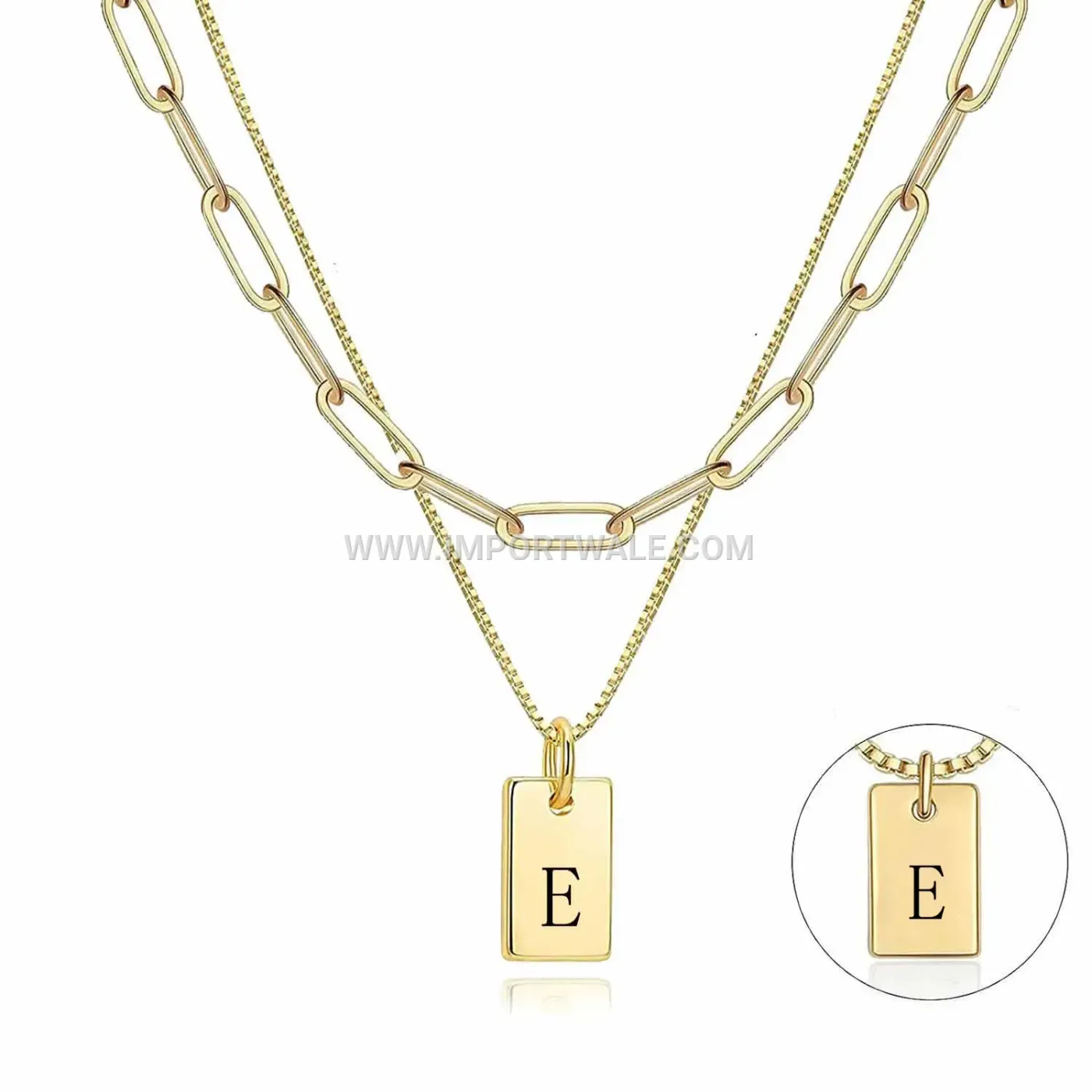 Initial Letter Rectangular Stainless Steel Pendant Necklace