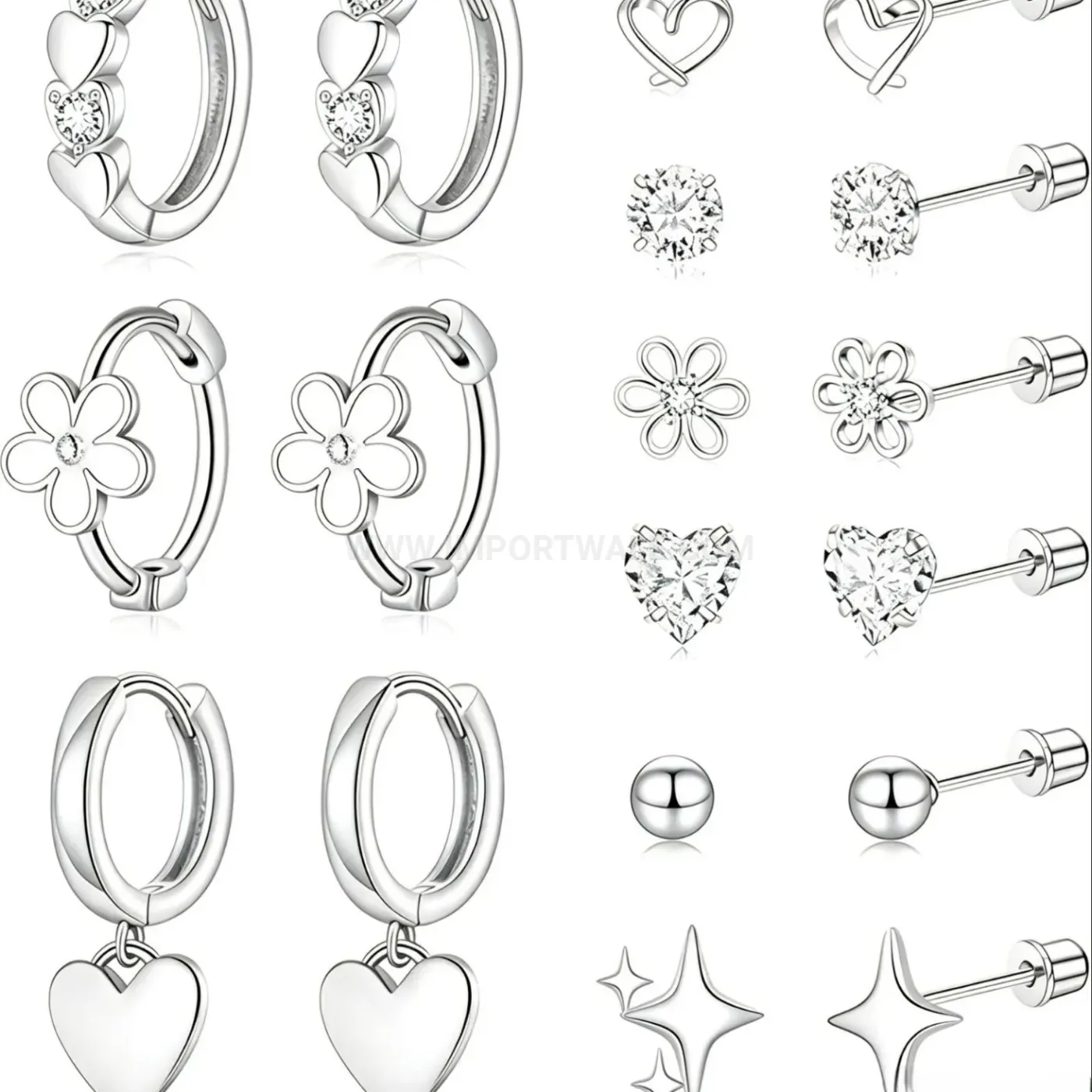 Fashion Sweet Floral Stainless Steel Piercing Stud Earring Set