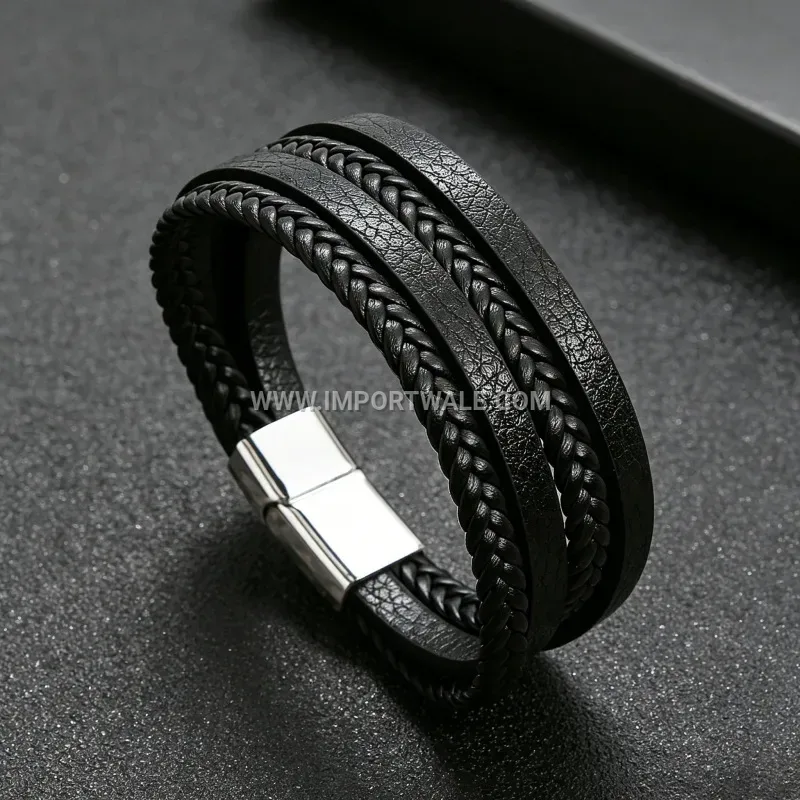 Men Braided Multi Layer Leather Bracelet Clasp Bangle Wristband