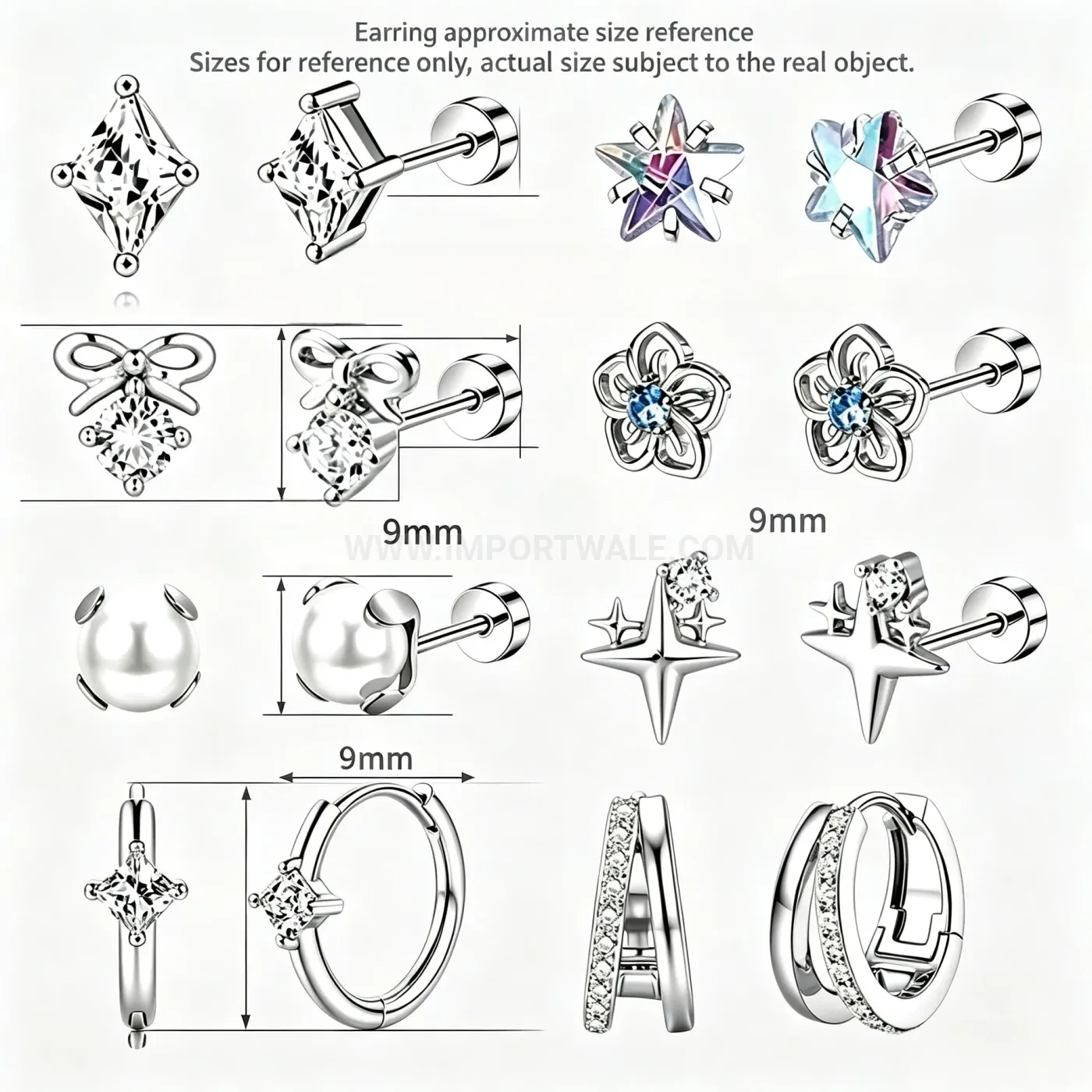 Designer Stainless Steel Flat Back Piercing Studs and Hoops Set