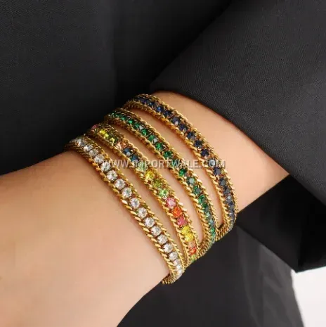 18K Gold Plated Stainless Steel Beaded Zircon Charm Bracelet