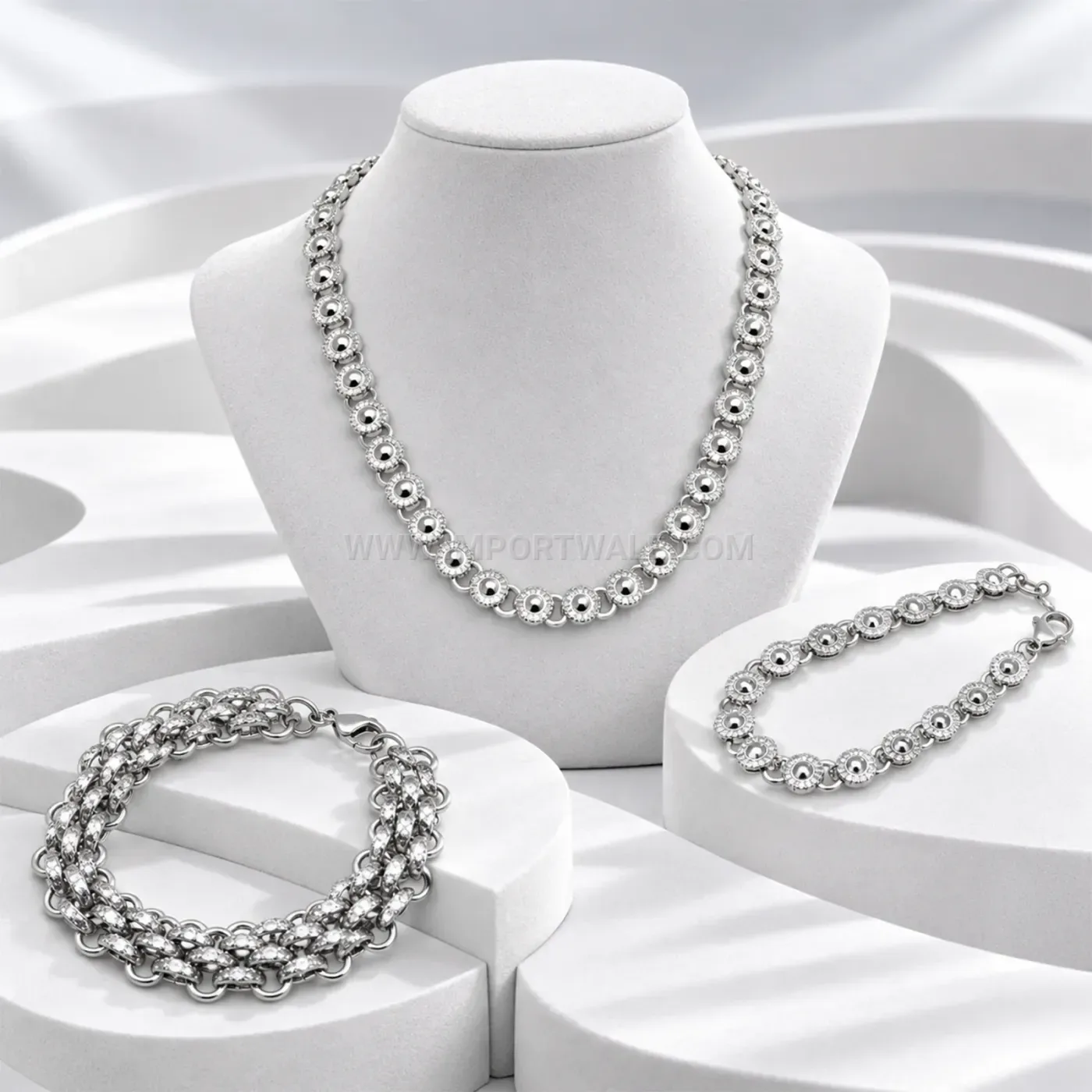 Embossed Sunflower Stainless Steel Necklace and Bracelet Set