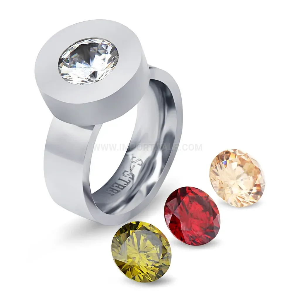 Chic Interchangeable Round Cubic Zirconia Stainless Steel Band