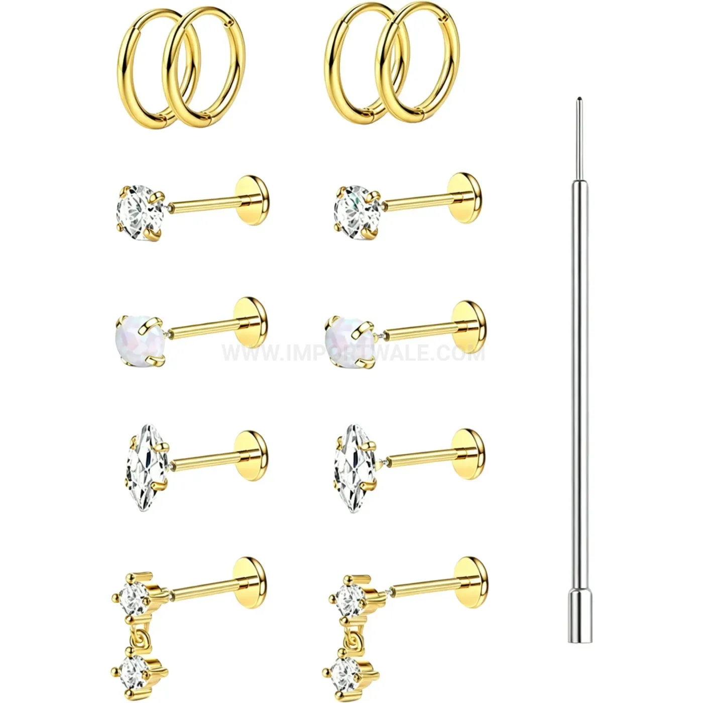 Premium Threaded Stainless Steel Hoop and Stud Piercing Set