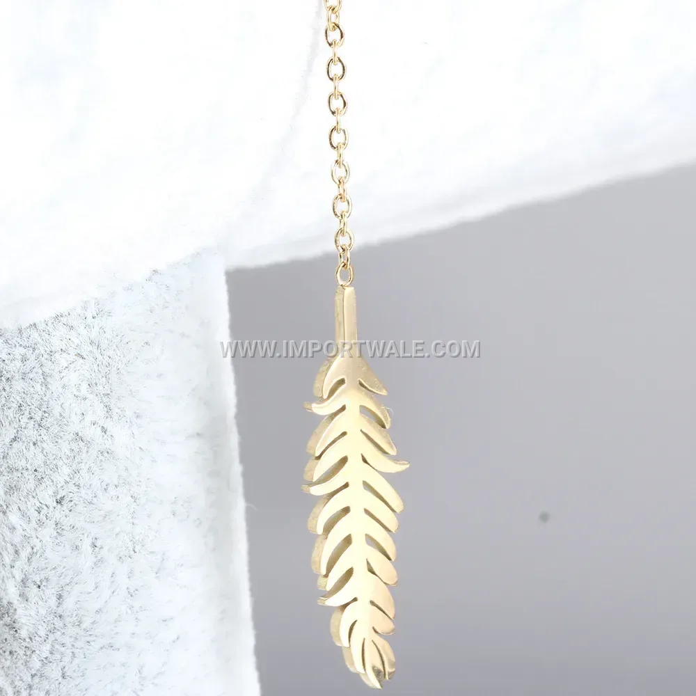 Gold Plated Stainless Steel Leaf Drop Earrings