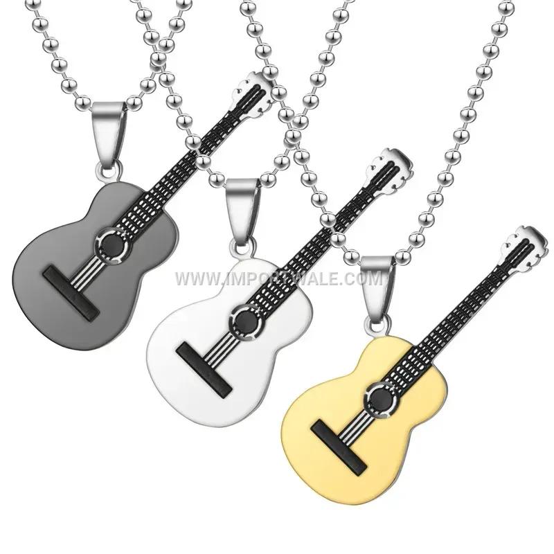 Titanium Steel Music Guitar Pendant Necklace